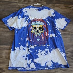 Metallica Mens In Vertigo You Will Be, Blue & White T-Shirt Size L Tie-Dye